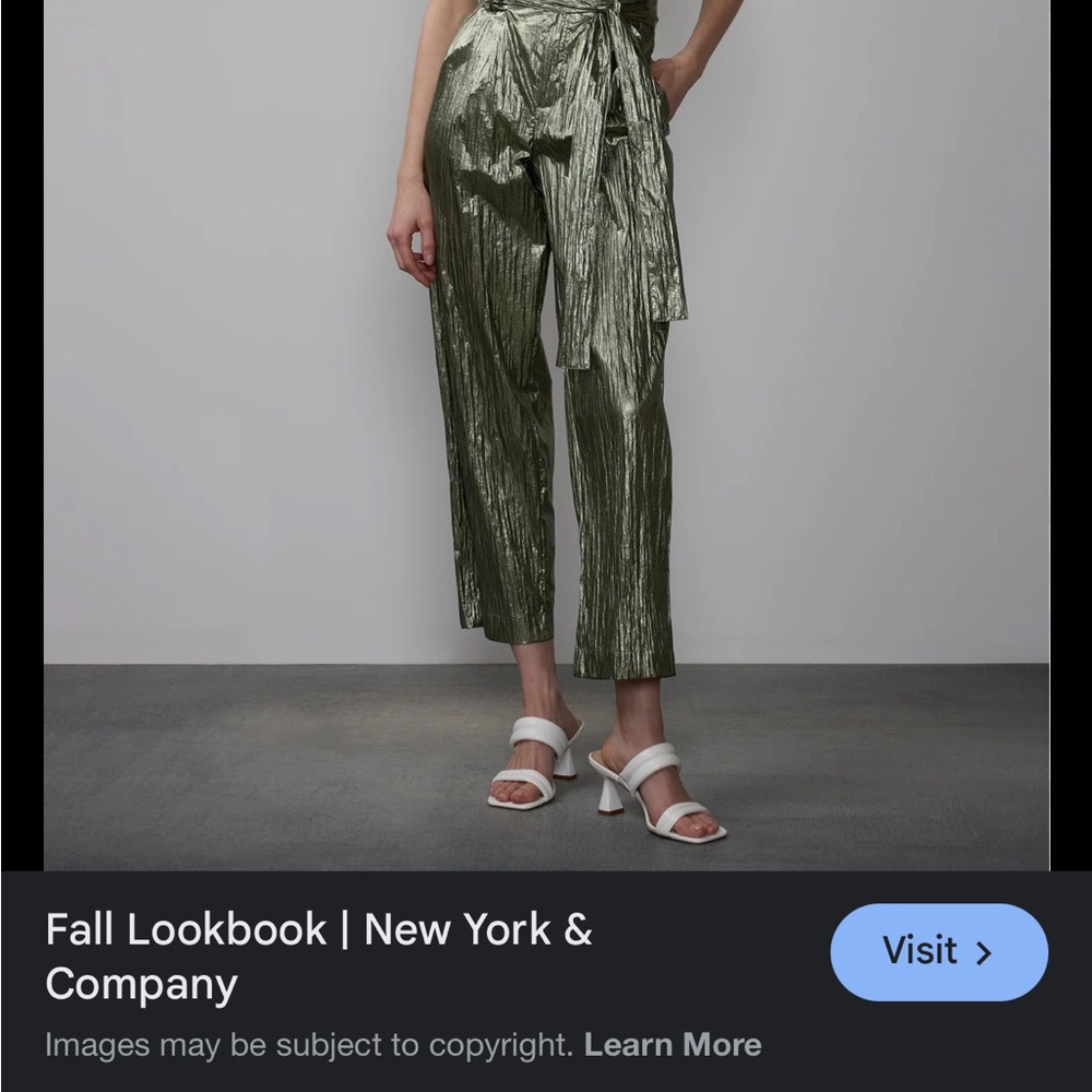 New York & Company Green Cropped Metallic crinkled Pants